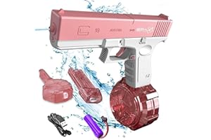 JHFY Electric Water Gun Toy-465cc+60cc High Capacity Water Guns, 32ft Range Water Squirt Guns,Water Toys Electric Squirt Gun for for Summer Swimming Pool Party Beach Outdoor Activity (Pink(465CC+60CC))