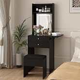 ARTETHYS Small Vanity Desk with Mirror &amp; Foldable Side Panel for Bedroom | Compact for Small Apartments,Dimmable LED Mirror, 2 Spacious Drawer,Space Saving, Drop-Leaf Side Panel, Hidden Storage Stool