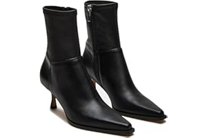 Goiphrri Women's Ankle Boots - Stiletto High Heel, Pointed Toe, Short, Side Zipper, Dress Boots - Elastic, Fashion, Trendy
