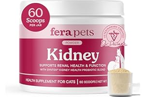 Fera Pets Cat Kidney Support Powder with Antioxidants & Probiotics - Enhances Renal Health & Function - Promotes Regular Detoxification - 60 Scoops