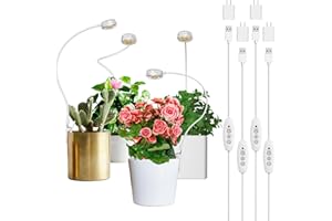 SANSI Grow Lights for Indoor Plants, ETL Listed Pot Clip LED Plant Lights for Indoor Growing, Full Spectrum, 4-Level Dimmable, Auto On Off 3 6 12 Hrs Timer for Small Plants, Garden White 5V 4-Pack
