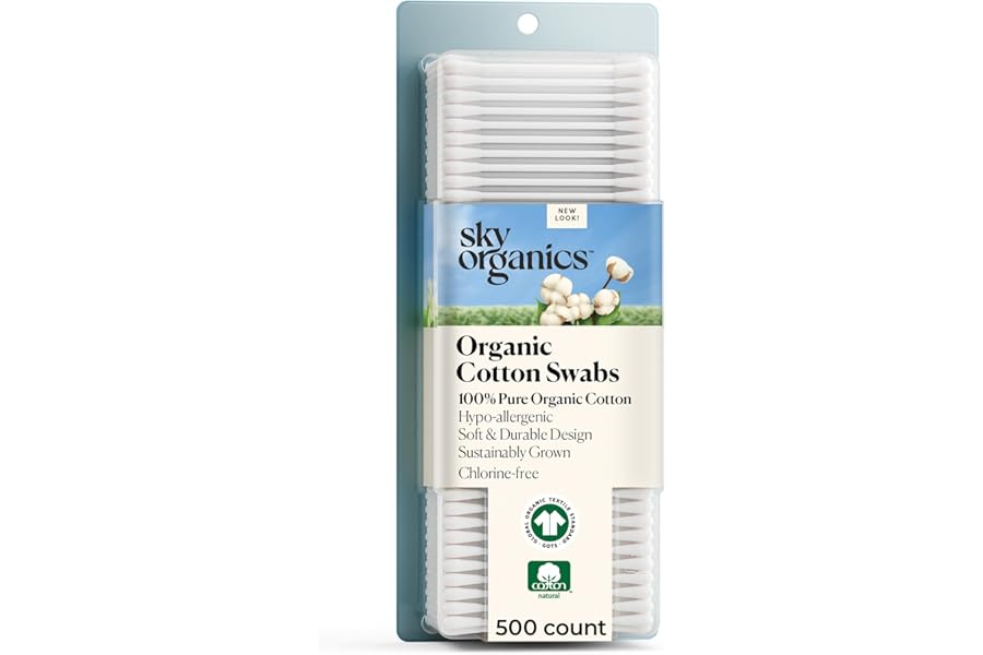 Sky Organics – Organic Cotton Swabs, 500 ct. – Ultra Soft Tips – Strong & Durable – Hypoallergenic – Chlorine Free – Sustainable – with Ebook – Natural, Vegan & Cruelty Free – Skin Care & Self Care