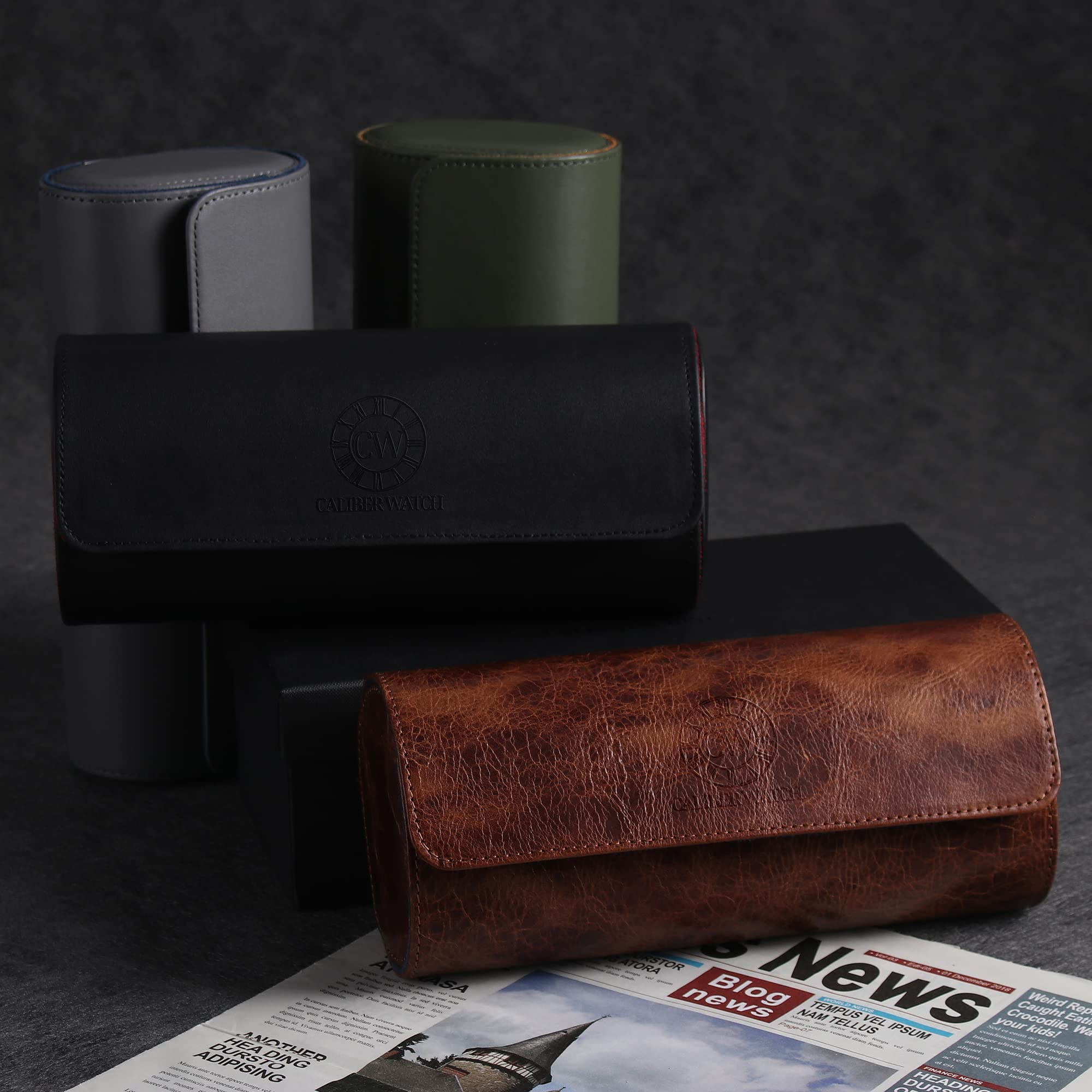 Genuine Napa Leather Watch Roll Travel Case for 3 Watches - Travel Watch Rolls and Leather Watch Display Cases with Velvet Interior - Watch Storage Organizer Men's