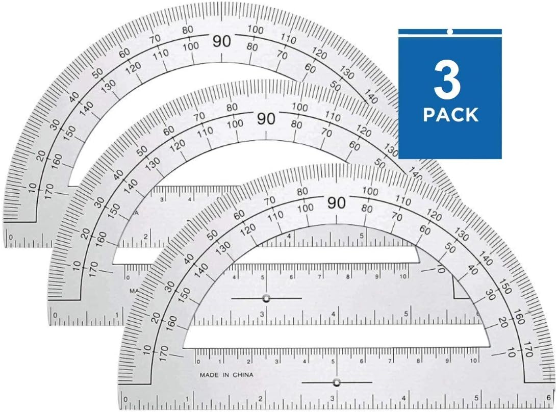 1InTheOffice Clear 180 Degree Protractor, Plastic, 6 Inch Protractor Ruler 6" (3 Pack) : Office Products