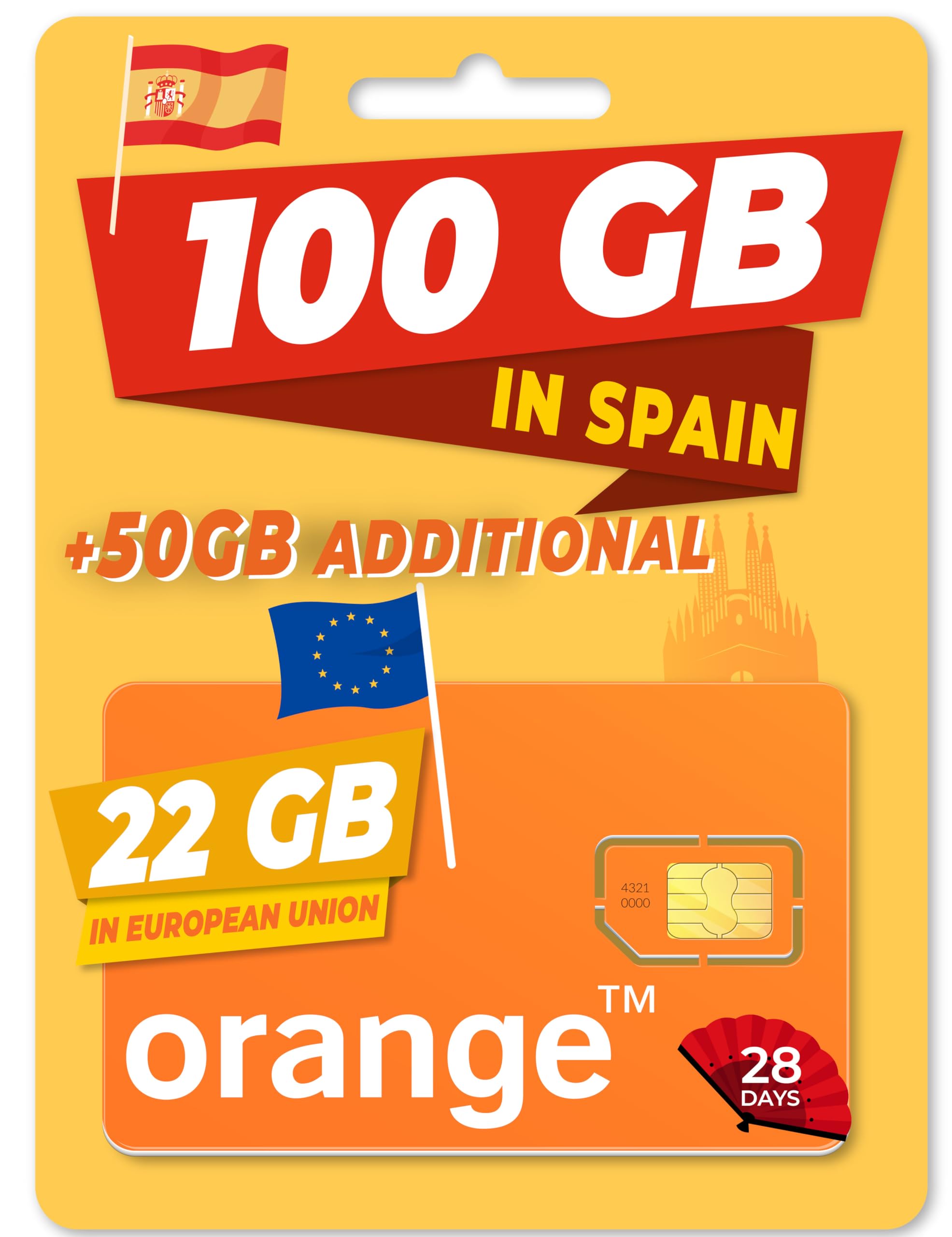 Orange Spain - Prepaid SIM Card | 5€ Balance | Activation Online only at www. tourtech.Shop (Plan 3)