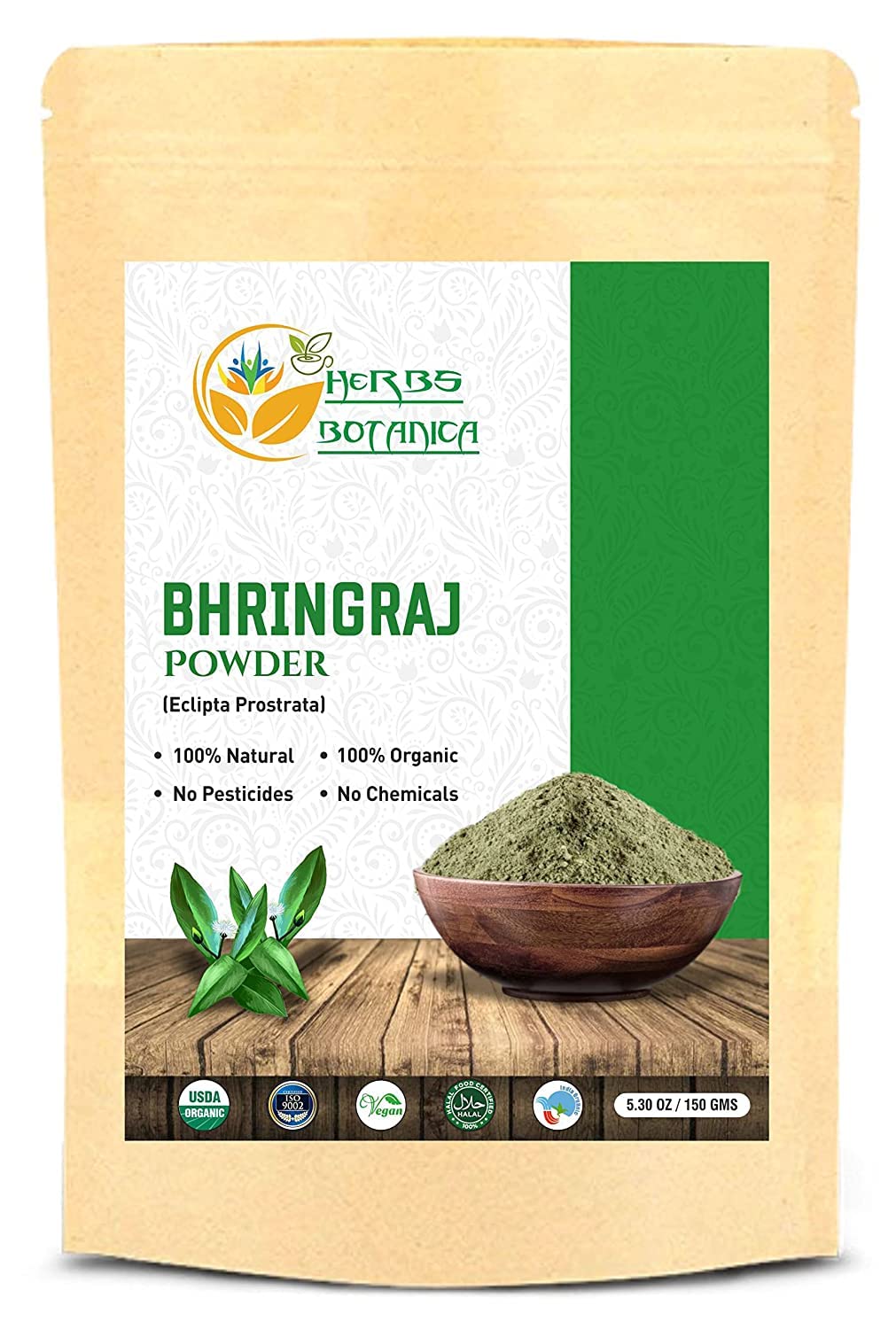 Herbs Botanica Bhringraj Powder Organic Eclipta Alba False Daisy Karisalankanni Bhringrajasava Powder Nourish Your Hair Naturally for Radiant Locks 5.3 oz / 150 gms
