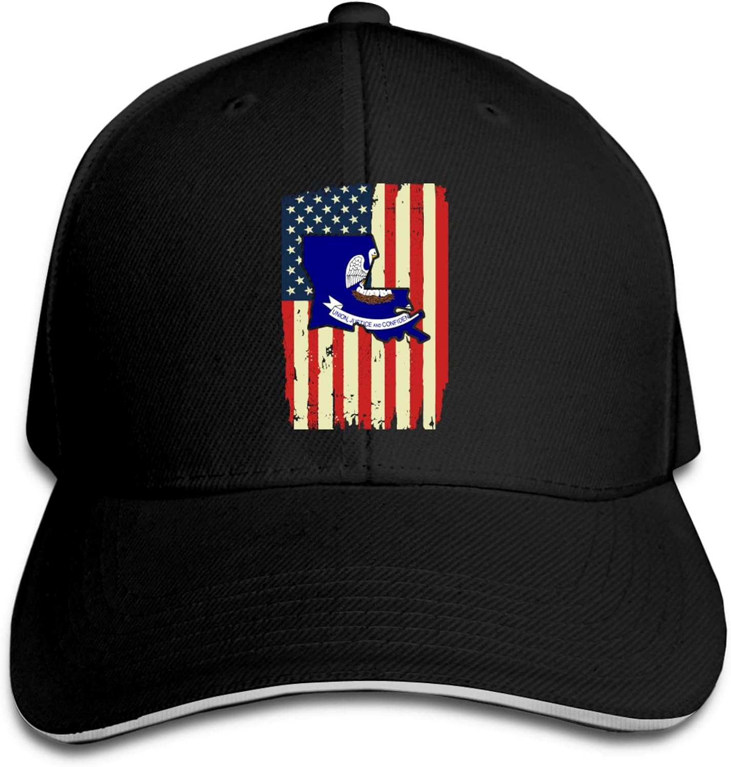 Distressed USA Flag Louisiana Map Flag Sandwich Cap Adjustable Cap