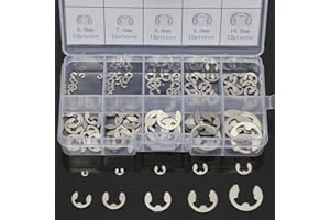 LinaLife 120PCS silver 304 Stainless Steel E-Clip shape External Retaining Ring Assortment Set Kit Snap Ring Shop Assortment 10 various sizes 1.5mm-10mm each 12pcs