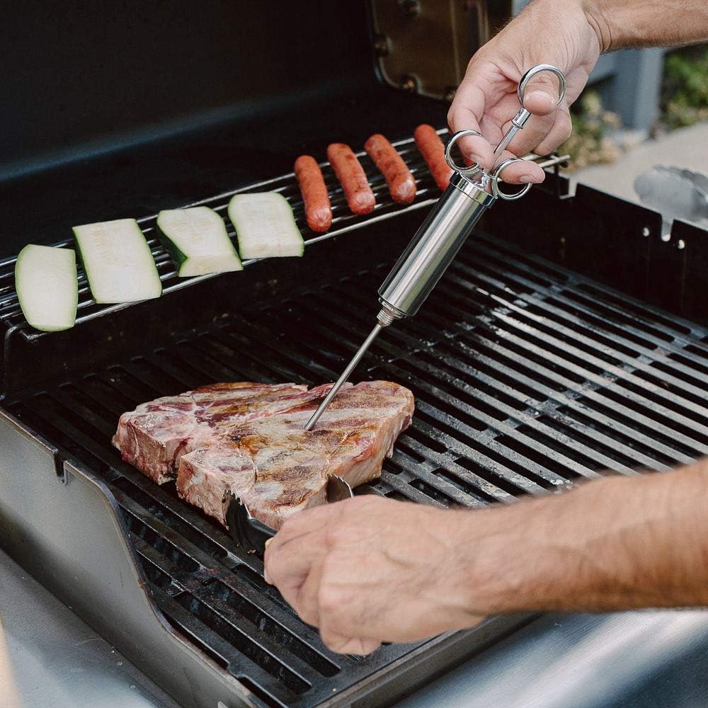 GRILLHOGS Marinade Meat Injector Kit, 304 Premium Stainless Steel BBQ Grill Syringe, Great Basting Tool for Larger Cuts of Meat Like Turkey, Grilling Gifts for Men, 2-Oz Capacity Barrel with 3 Needles: Kitchen & Dining