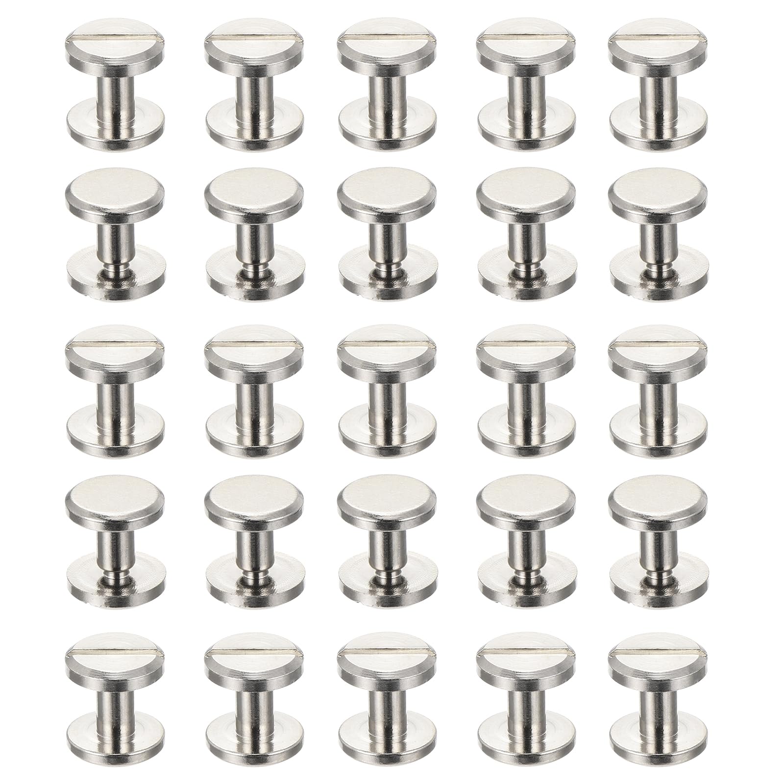 PATIKIL 25 Sets Chicago Screws, 6mm L Chicago Screw Slotted Binding Post Screw Bolts Rivets Brass Fasteners Connectors for Leather Belt Scrapbook Photo Albums, Silver Tone