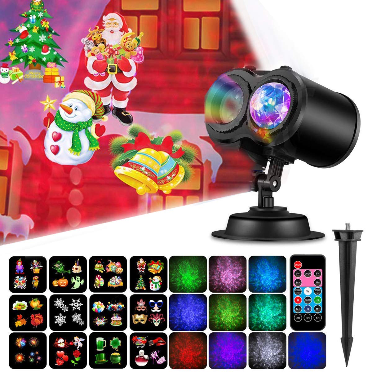 Gohyo Projector Lights for Halloween Christmas Decoration 2 in 1 Ocean Wave Remote Control Waterproof Outdoor Indoor Landscape Lighting
