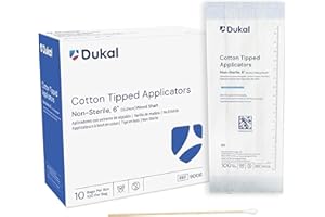 Dukal Cotton Tipped Applicators 6 inch. Pack of 1000 Swabsticks. Wood Shaft, 100% Cotton tip. Non-sterile swabsticks for Medical Applications. Latex-Free. Single use.