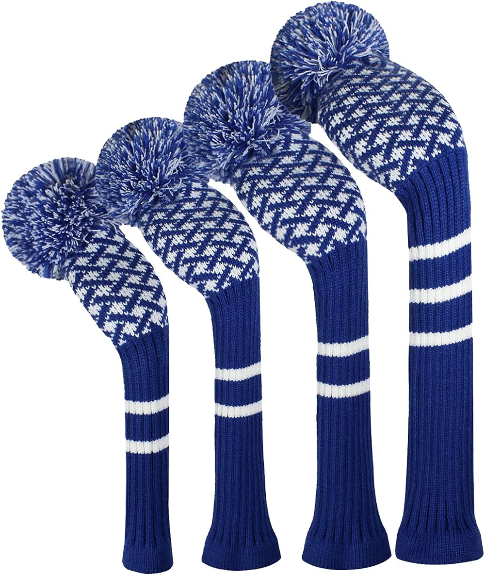 Scott Edward Knit Golf Head Covers Set of 4 Driver Fairway Hybrids Blue White