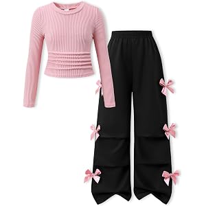 OllieSky Tween Girl Clothes Fall Long Sleeve Top+Wide Leg Pant Outfits | Fall 2 Piece Outfit Set, Long Sleeve Top, Wide Leg P