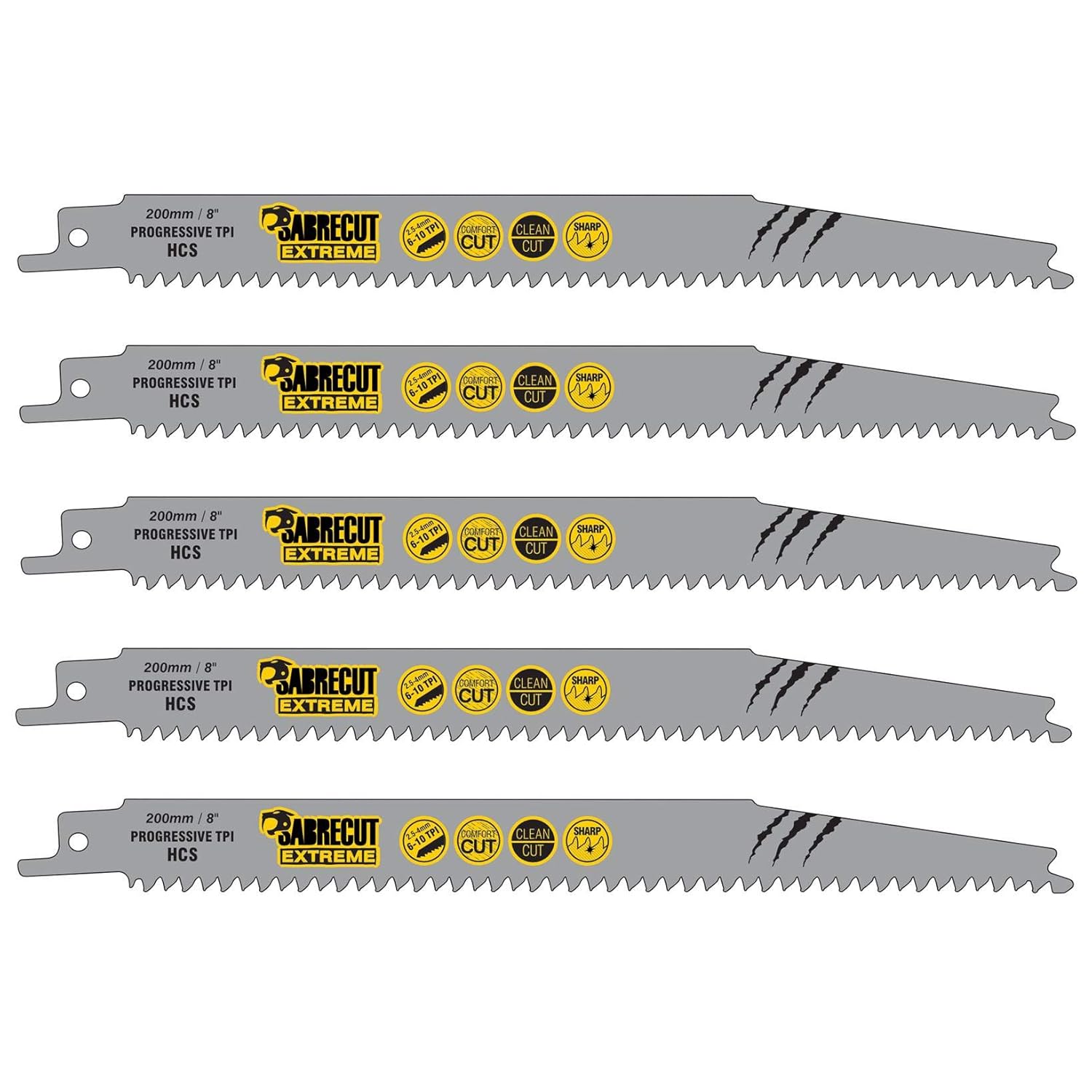 5 x SabreCut SCRS2345X_5 200mm 6-10 TPI S2345X Very Fast Wood Cutting Reciprocating Sabre Saw Blades, Multicolor