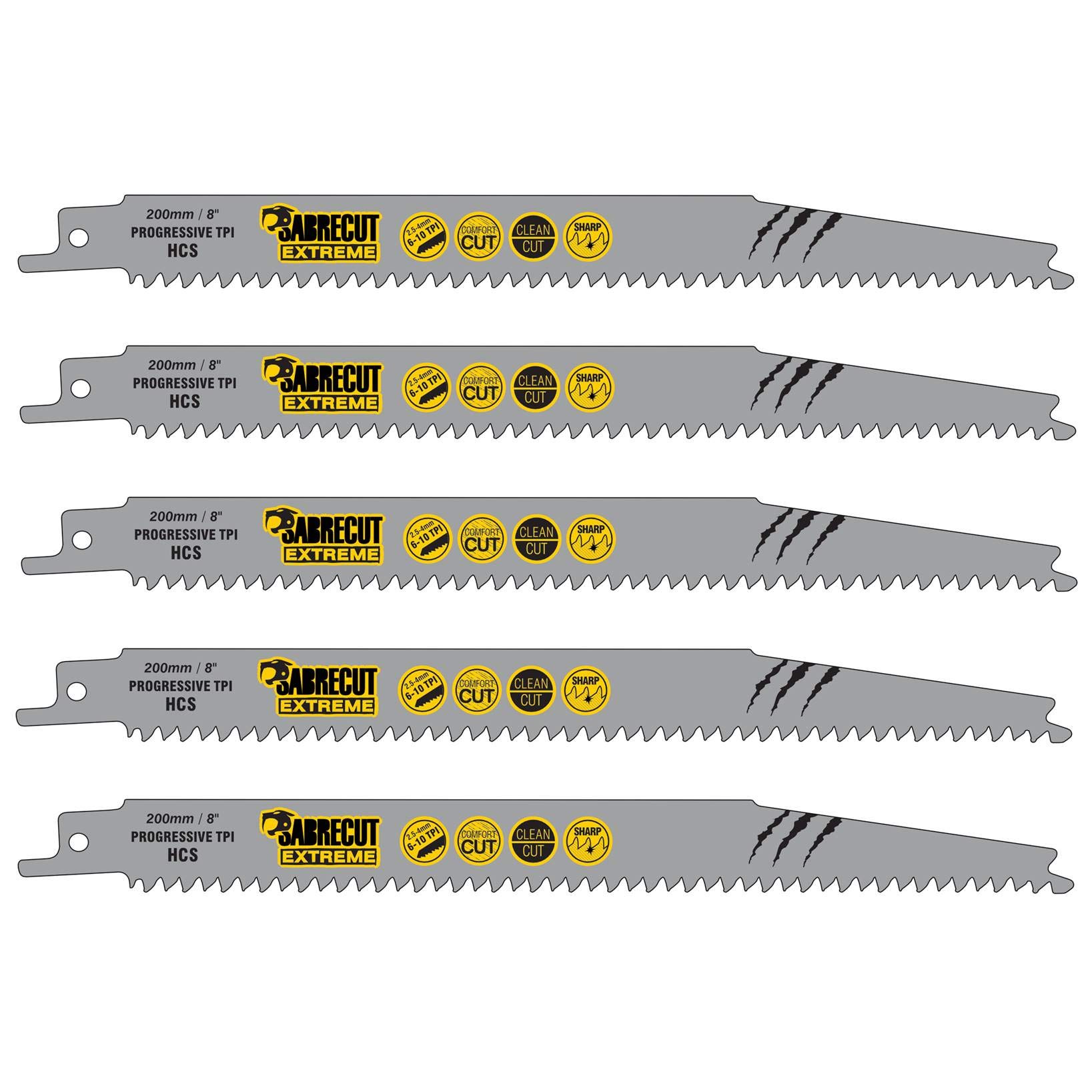 5 x SabreCut SCRS2345X_5 200mm 6-10 TPI S2345X Very Fast Wood Cutting Reciprocating Sabre Saw Blades