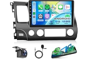 8 Core 6G+128G CAR Radio for Honda Civic 2006-2011, Rimoody Car Stereo with Wireless Carplay and Android Auto Mirror Link Android 13 GPS WiFi DSP10.1 Inch Touchscreen BT FM/RDS EQ SWC Backup Camera