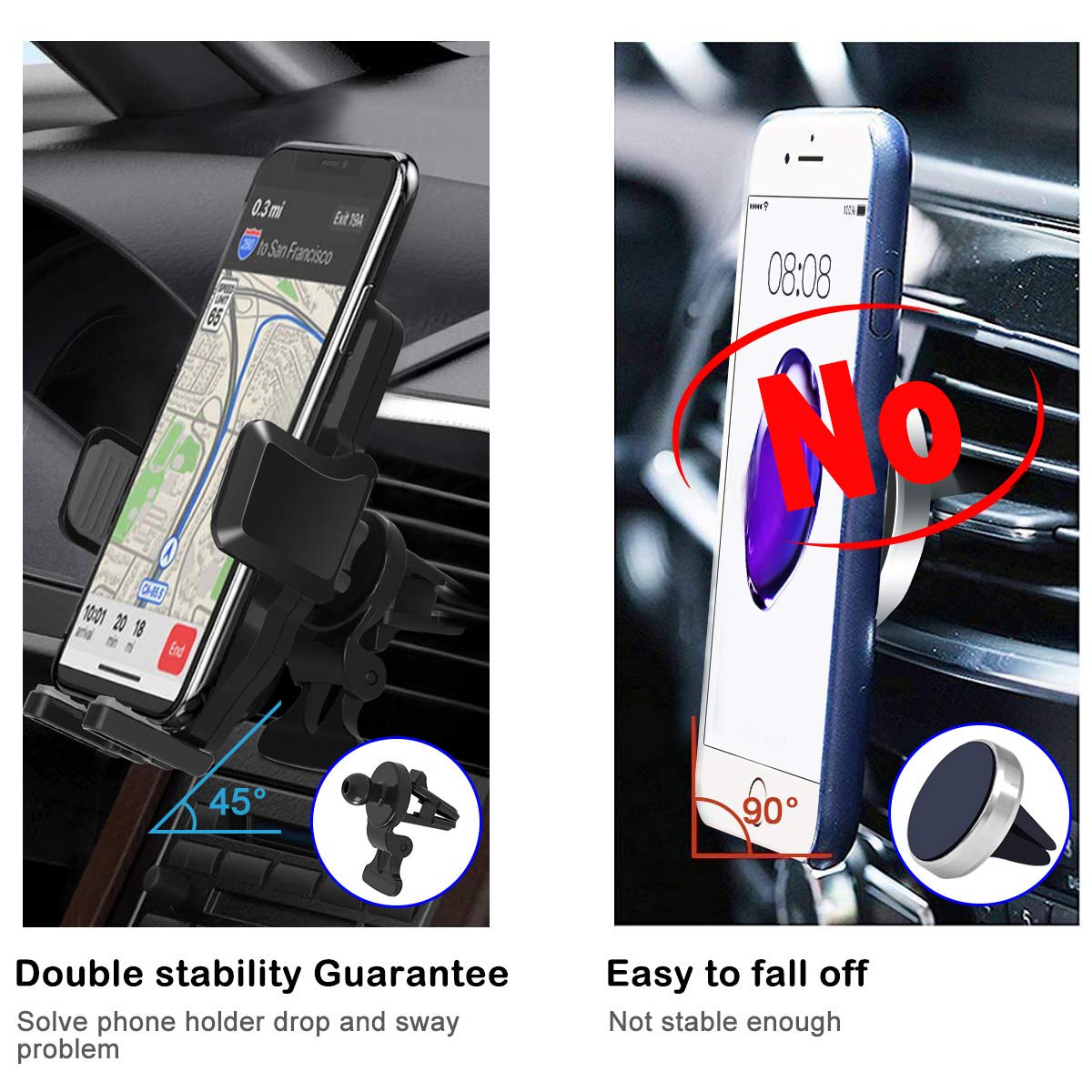 Car Phone Mount, Air Vent Cell Phone Holder for Car Universal Gravity Automatic Clip Locking Car Phone Holder Cradle Compatible with iPhone Xs MAX/XR/X/8/8Plus/7/7Plus/6s, Galaxy S10/S9/S8 LG Pixel