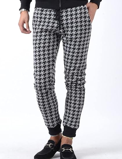 Amazon Bitter メンズ ニット パンツ 千鳥柄ニットリブパンツ 千鳥パンツ ニットパンツ 杢グレーm ロングパンツ 通販