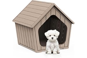 GYMHILL Dog House Indoor Outdoor Puppy Kennel Animal Shelter Water Resistant Easy Assembly Sturdy Dog Bed with Air Vents and Elevated Floor(Coffee,23.4 * 22.6 * 22.8in)