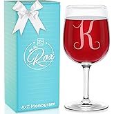 Monogrammed A-Z Wine Gifts for Women - 12.75 oz Engraved Personalized Wine Glass- Funny Wine Lover Monogram Gifts for Women - Unique Wine Glasses Gift Set (K)