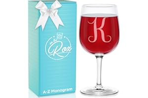 ON THE ROX DRINKS Monogrammed A-Z Wine Gifts for Women - 12.75 oz Engraved Personalized Wine Glass- Funny Wine Lover Monogram Gifts for Women - Unique Wine Glasses Gift Set (K)