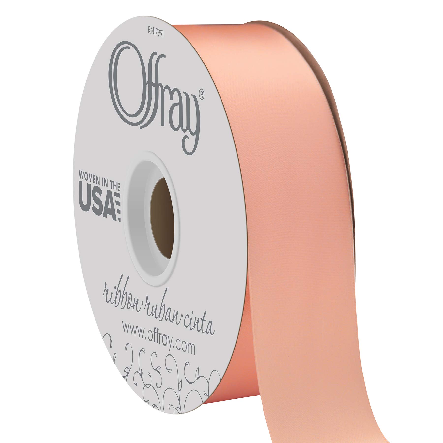 Offray Double Face Satin Craft Ribbon, 1-1/2-Inch Wide by 50-Yard Spool, Petal Peach