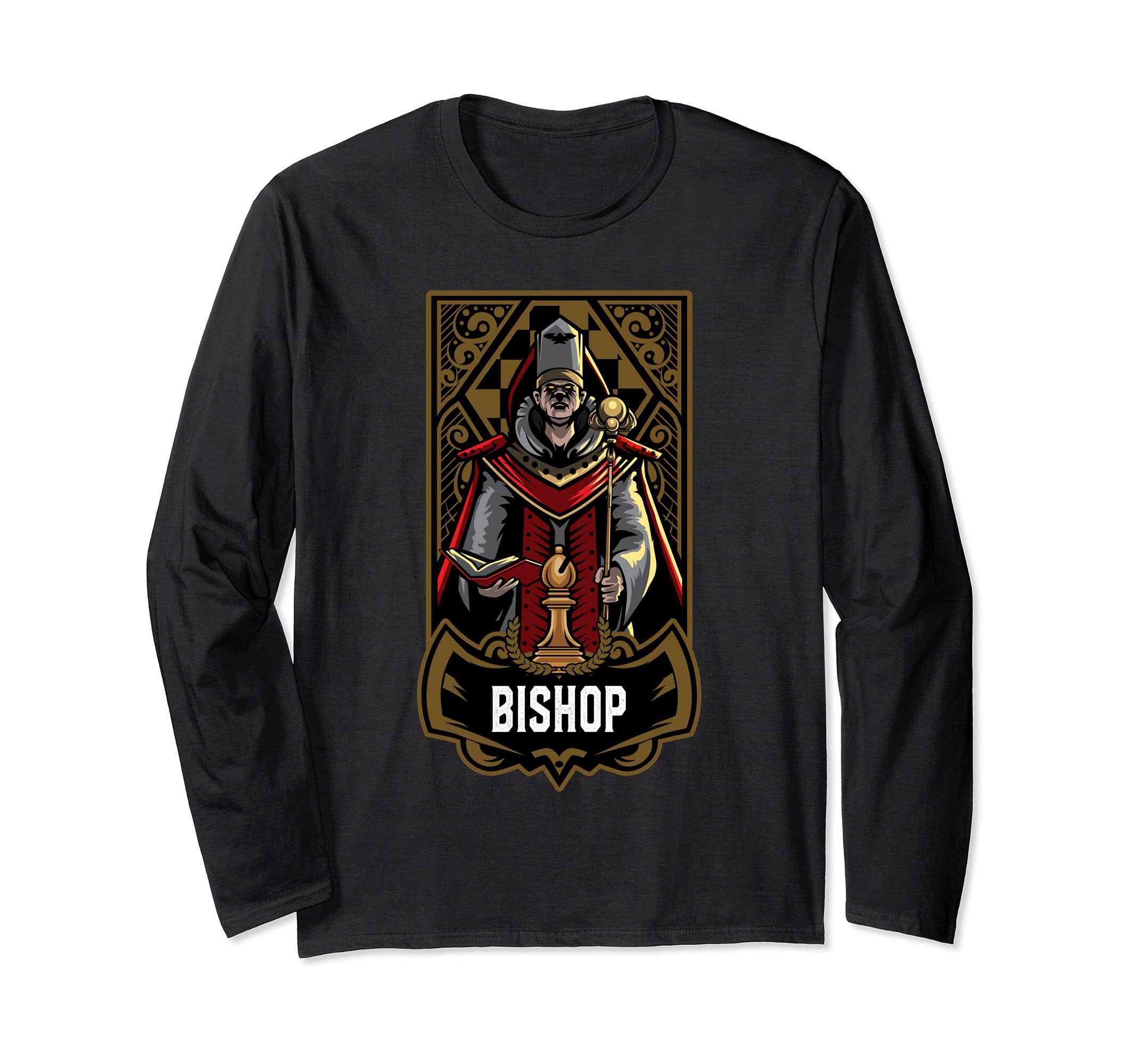 Bishop Chess Game Piece Chess Club Players Gambit Red Team Long Sleeve T-Shirt