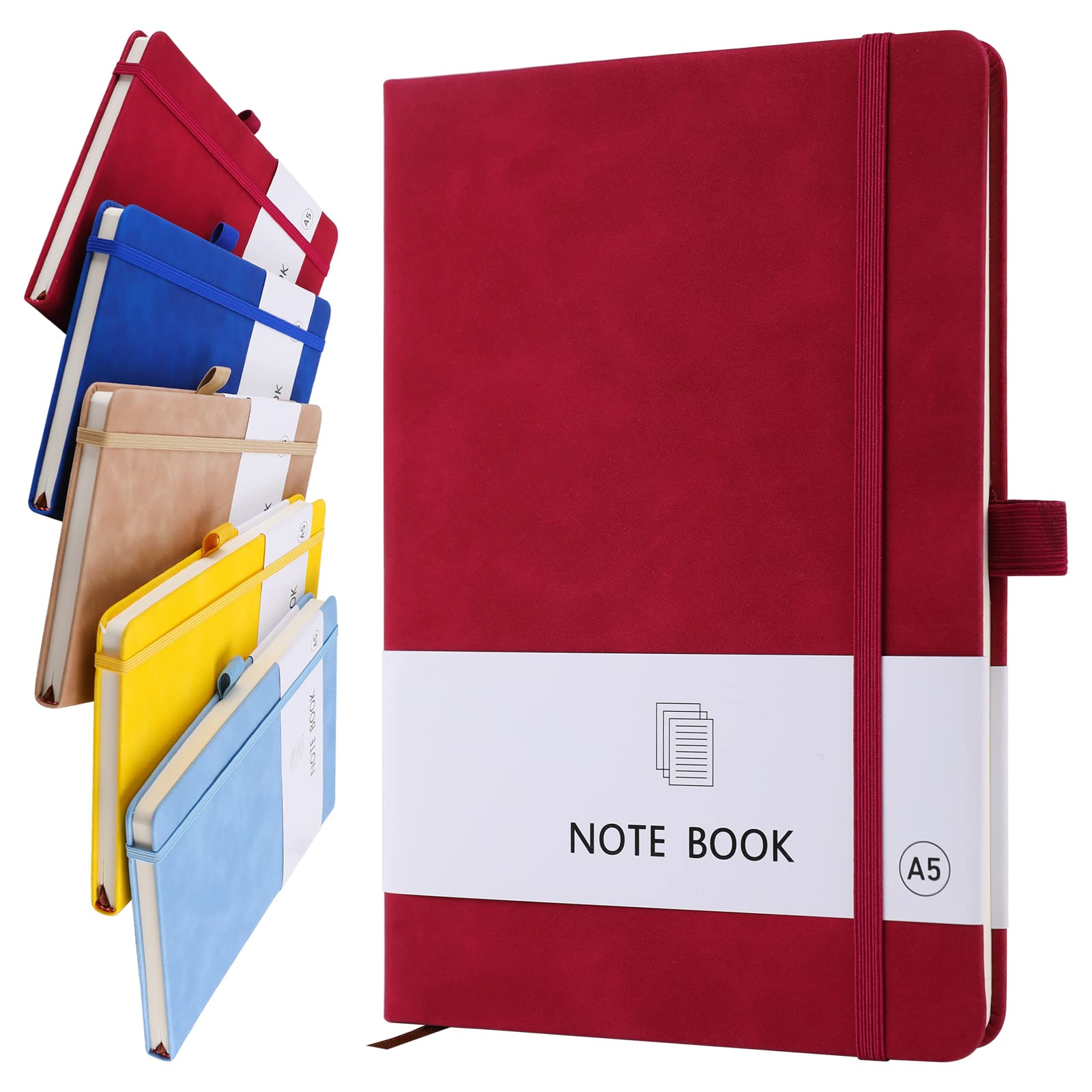 A5 Notebook, Notebook A5 Note Book Note Pad Journal Notebook A5 Notepad PU Leather Notebook for Office School Home Business Writing & Note Taking 200 Pages (100 Sheets)-Wine Red — image 1