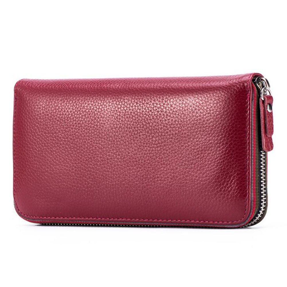 AprinCtempsD Women's Long Wallet Genuine Leather Ladies Clutch Large Capacity Coin Purse Vintage Credit Card Organizer Elegant with Zipper (Wine red)