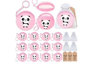 Elecrainbow 36 Pack Panda Change Purses Set Include 12 Wallets with Keyring,12 Thank You Tags and 12 Organza Bags for Panda Lover, Panda Themed Jungle Safari Animals Birthday Party,Pink