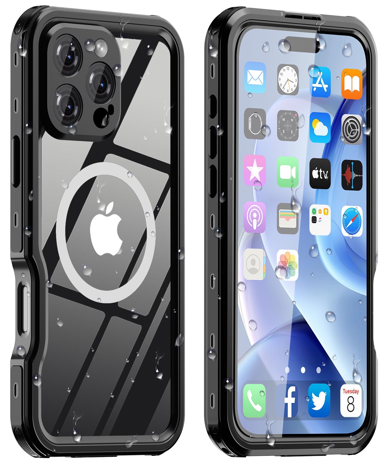 Dewfoam for iPhone 16 Pro Max Case Waterproof, Full Body Underwater Dustproof Shockproof Case Built-in Screen Protector - Clear