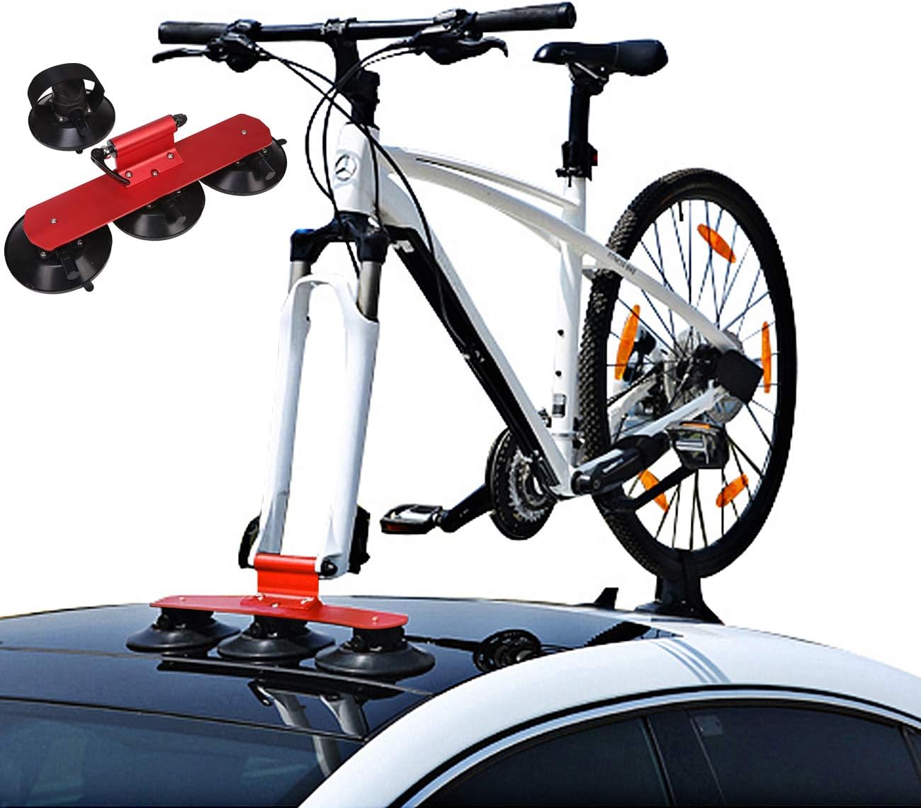 Partol Sucker Bike Rack for Car Roof Suction Cup Bicycle Carrier Quick Release Aluminium Alloy Roof-Top Roof Rack Fit for Most Cars