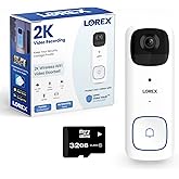 Lorex 2K Wi-Fi Battery-Operated Video Doorbell | Included 32GB MicroSD | Colour & IR Night Vision | Person Detection | 2-Way 