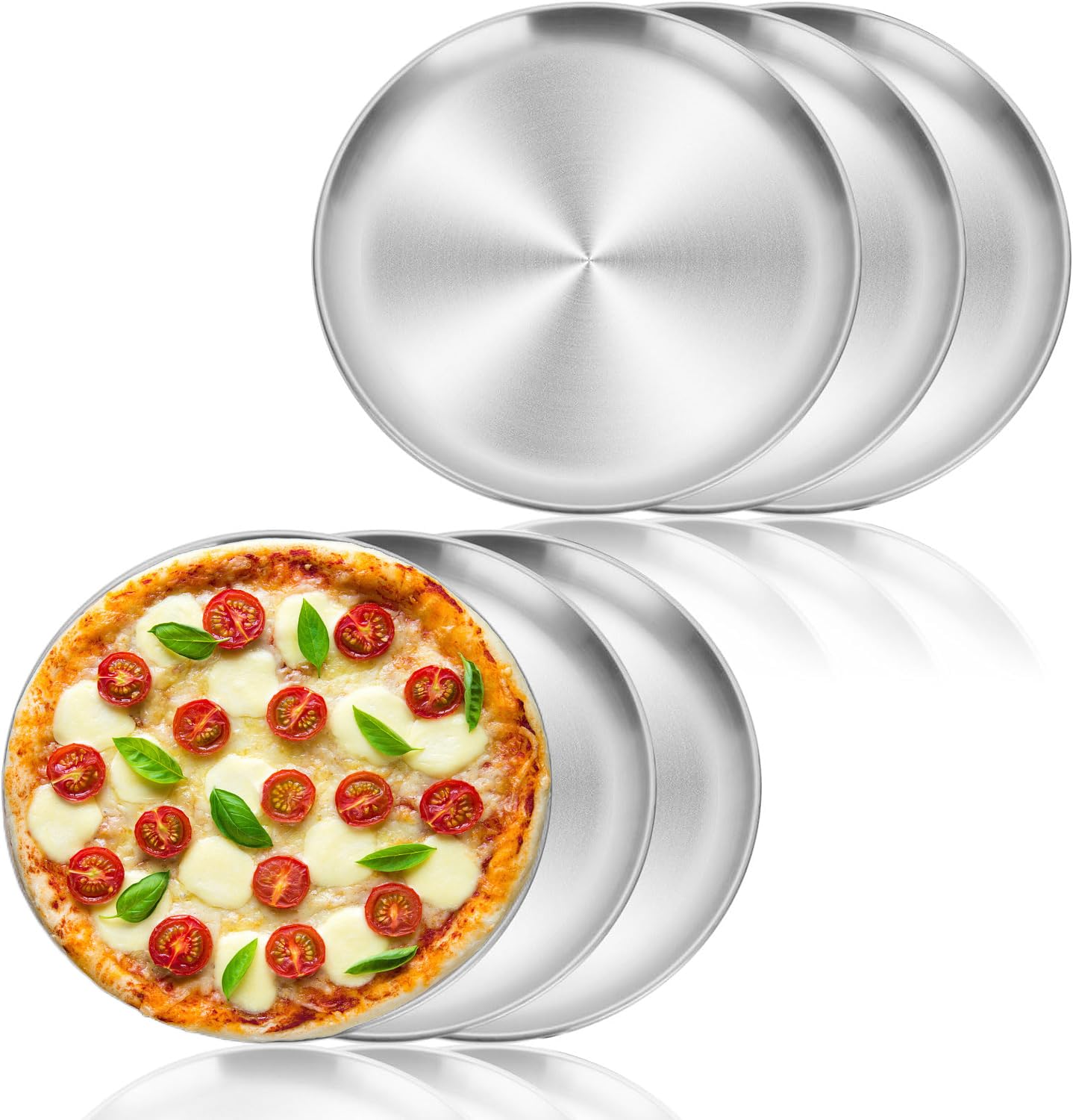 CYEER 6 Pcs 12 Inch Pizza Tray, Stainless Steel Dinner Plates Pizza Baking Pan, Non-Stick Pizza Trays for Oven Healthy Durable Dishwasher Safe for Fruit Cake Pie Cookie