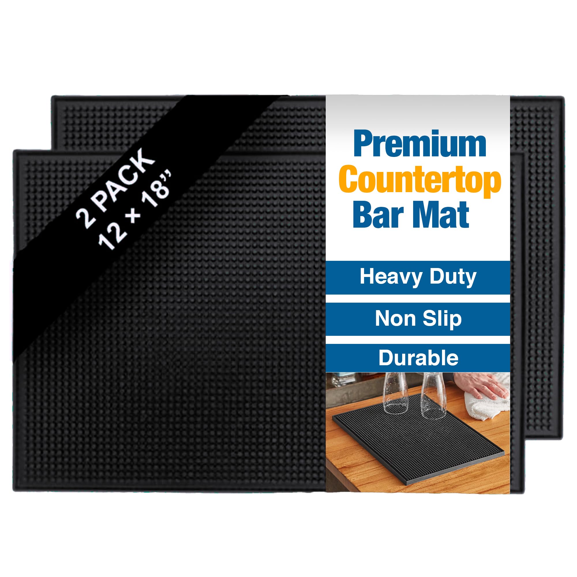 ProTensils Rubber Bar Mat - 45x30cm (18" x 12"), Bar Service Mat,Coffee Spill for Countertop (2 Pieces)