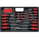 Magnetic Screwdriver Set, XOOL Professional Screwdriver Set with Case, Torx Phillips Flat Hex Pozi Non-Slip Screwdriver Set, 