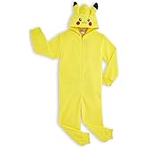 Pokemon One-Piece Pajamas for Boys Teens, Fleece Jumpsuit with Hood, Pikachu Snorlax Gengar Loungewear PJs, Gifts for Boys