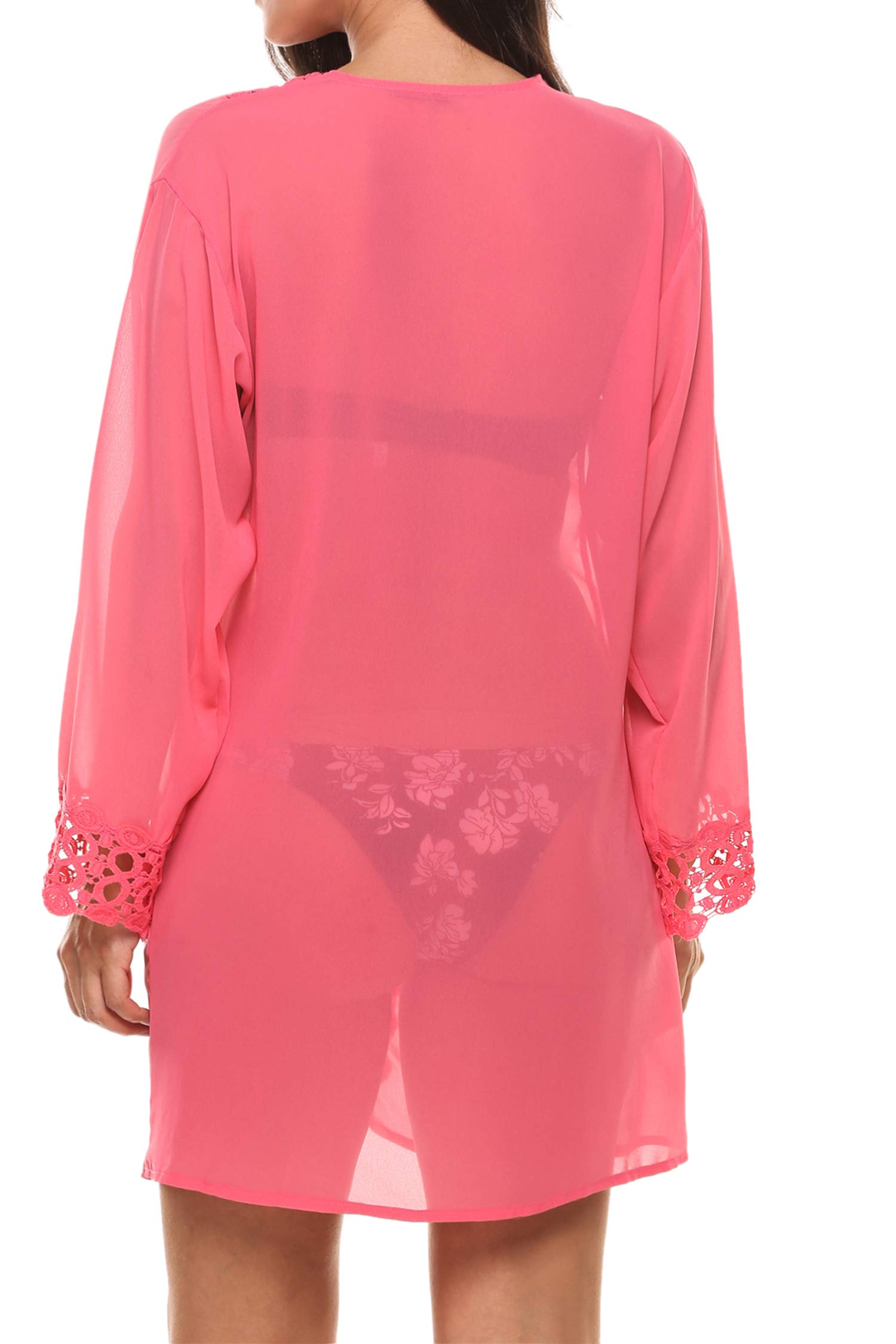 wearella Women\'s Bathing Suits Cover-Ups Chiffon Blouse Beachwear Bikini Swimsuit Pink