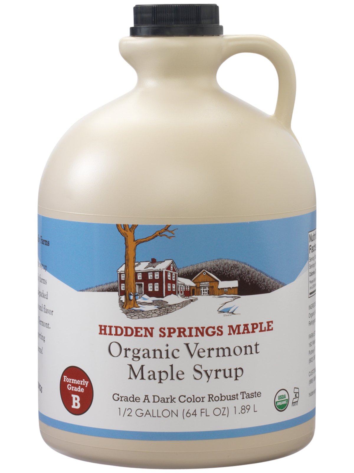 HIDDEN SPRINGS Organic Vermont Maple Syrup, Grade A Dark Robust Taste