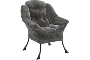 Halituny Fabric Lazy Chair for Adults, Oversized Upholstered Sofa Chair, Plush Comfy Lounge Chair with Large Side Storage Pocket, Thick Padded Reading Chair for Living Room, Bedroom, Office, Dark Gray