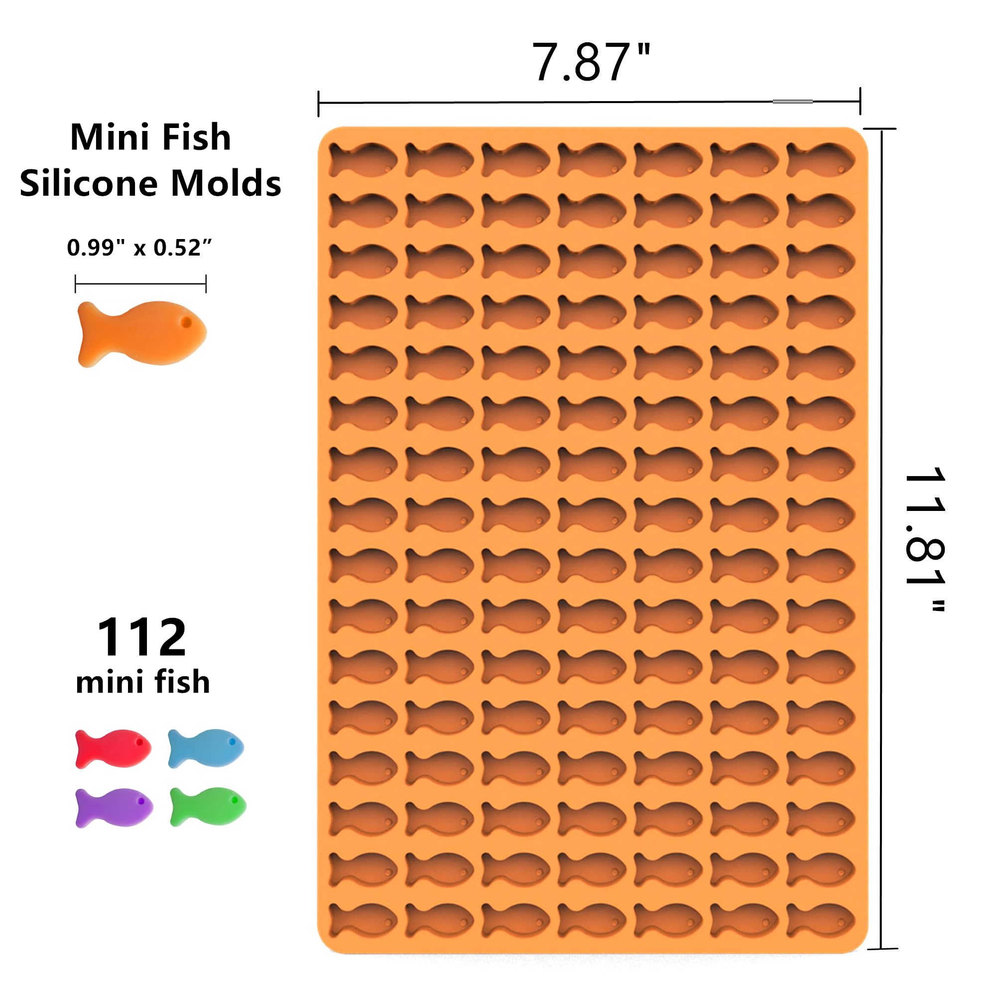 Mini Fish Silicone Molds for Candy Gummy Chocolate, Goldfish Silicone Mold, Dog Treat Molds with Scraper (fish)