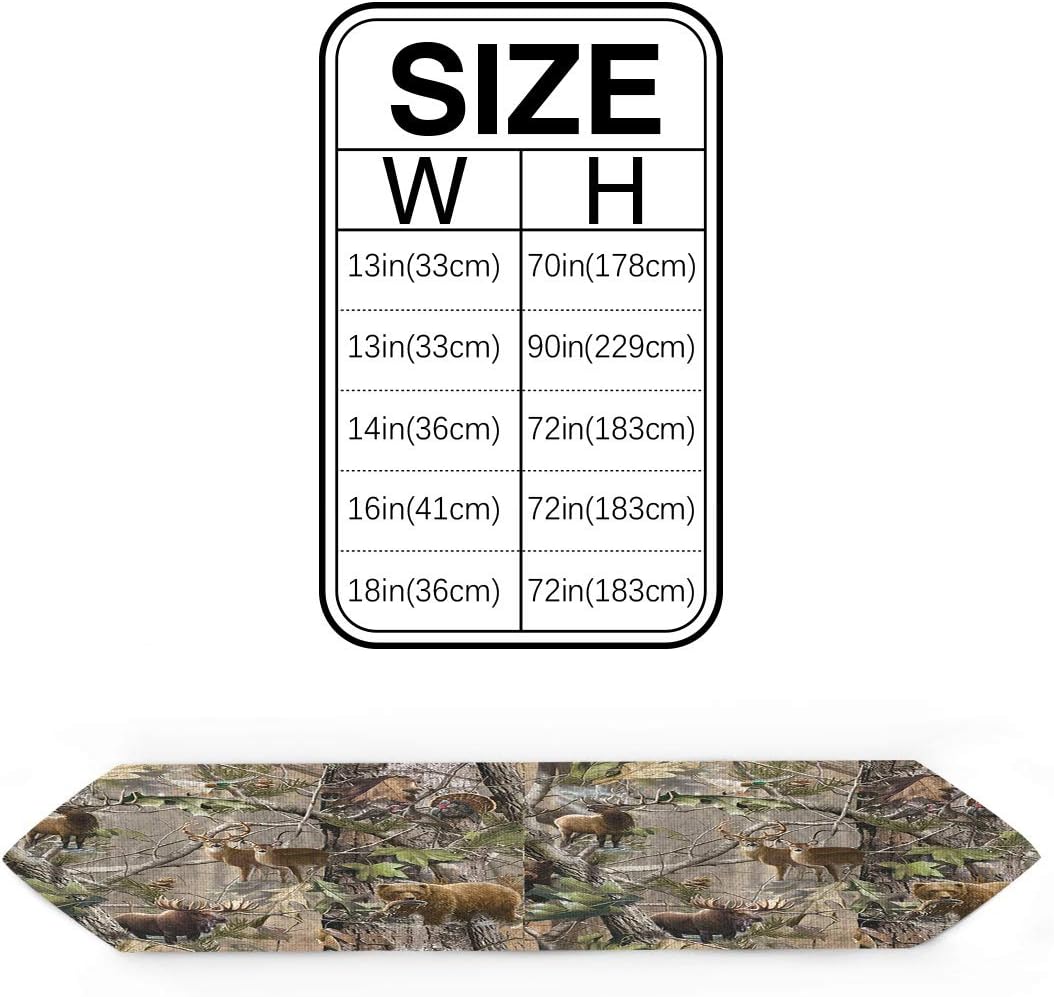 Cotton Linen Table Runner Dresser Scarves Realtree Camo Rustic Deer Elk Bird Bear Non-Slip Burlap Tablecloth for Holiday Dinner Parties Wedding Home Decor - 14"x72": Home & Kitchen