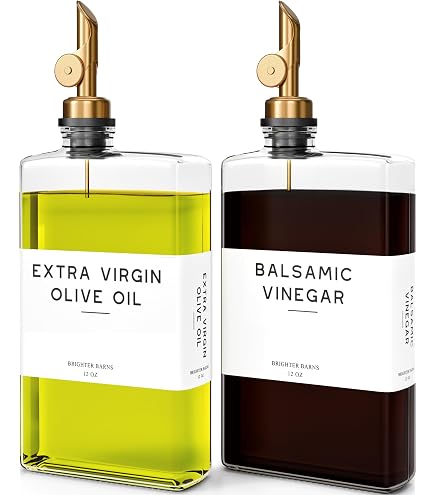 APT 4-Piece Oil & Vinegar Dispenser Set - Glass Bottles With Stainless Steel Pourers, Gold Accents
