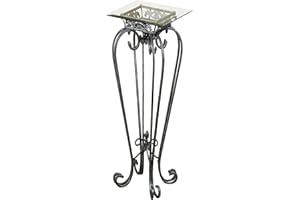 Touch of Class Chalcedony Metal Scroll Pedestal Table - Beveled Glass - Antique Pewter - Made of Iron - Square Shaped Top - Elegant Style - Accent Furniture for Bedroom, Living Room, Desk