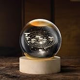 MysticGlitz 3D Solar System Crystal Ball, 60mm Laser Engraved Astronomy Space Decor with Multi-Color LED Wood Base, Unique Educational Gift for Kids, Teens, Science &amp; Physics Lovers, Desk Ornaments