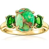 Ross-Simons Green Turquoise Ring With .80 ct. t.w. Chrome Diopside in 18kt Gold Over Sterling