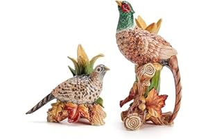 FITZ & FLOYD Fitz and Floyd Fall Harvest Pheasant Ceramic Figurine Candleholders, Set of 2, 10.5 and 6.25 inches Tall