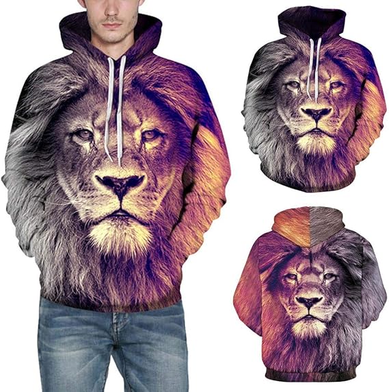 3d lion print hooded sweatshirt