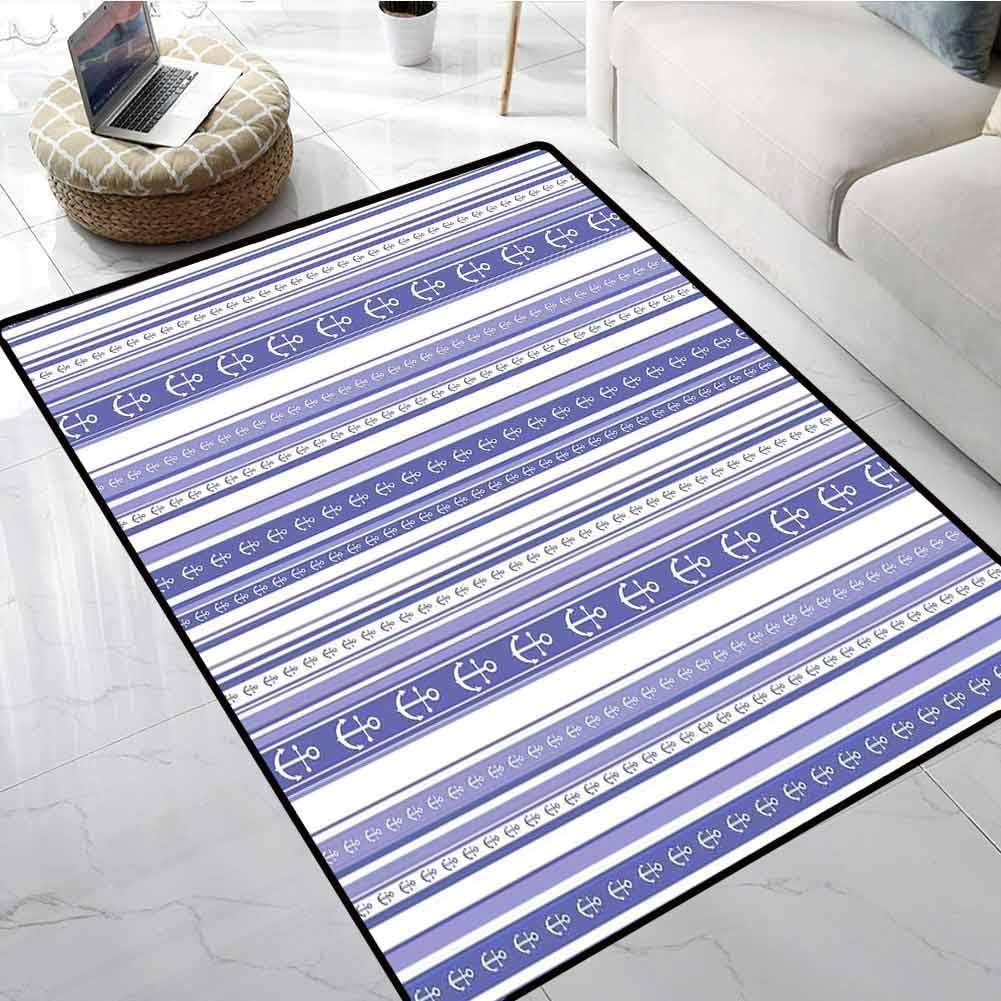 Striped Kitchen Rugs Nautical Anchor Icons and Tape Motifs Sea Life